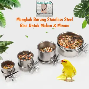 MANGKUK STAINLESS STEEL WADAH TEMPAT PAKAN MINUM BURUNG