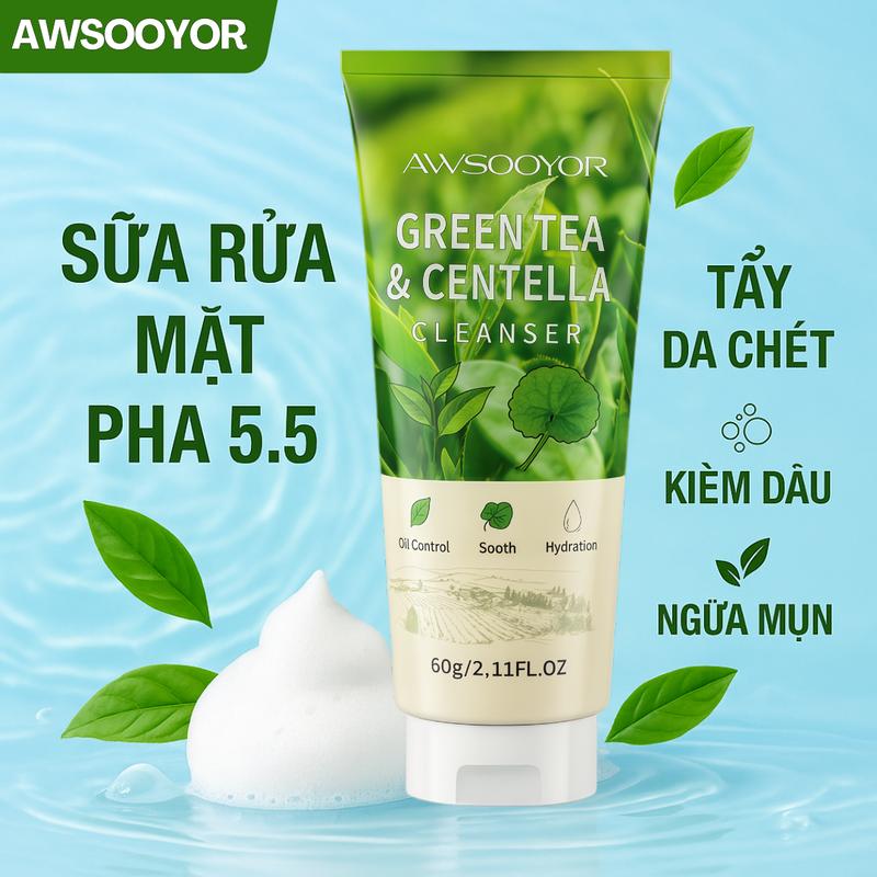   MUA 2 TẶNG 1  3 chai 49.9K AWSOOYOR sữa rửa mặt trà xanh rau má​​ Làm sạch dịu nhẹ ​Làm sáng da cải thiện sắc tố không đều màu 60ml | Phù Hợp Mọi Loại Da 