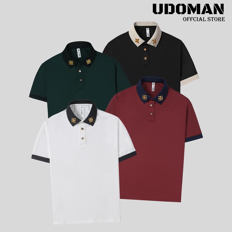 [ LIVE ] Áo polo nam  UDO  phối họa tiết trên cổ  đen  trẻ trung UD65