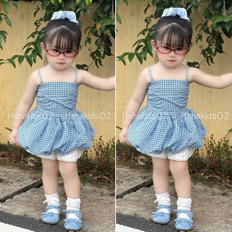 [Hahakids] Set áo bí kẻ xanh phối quần đũi cho bé gái