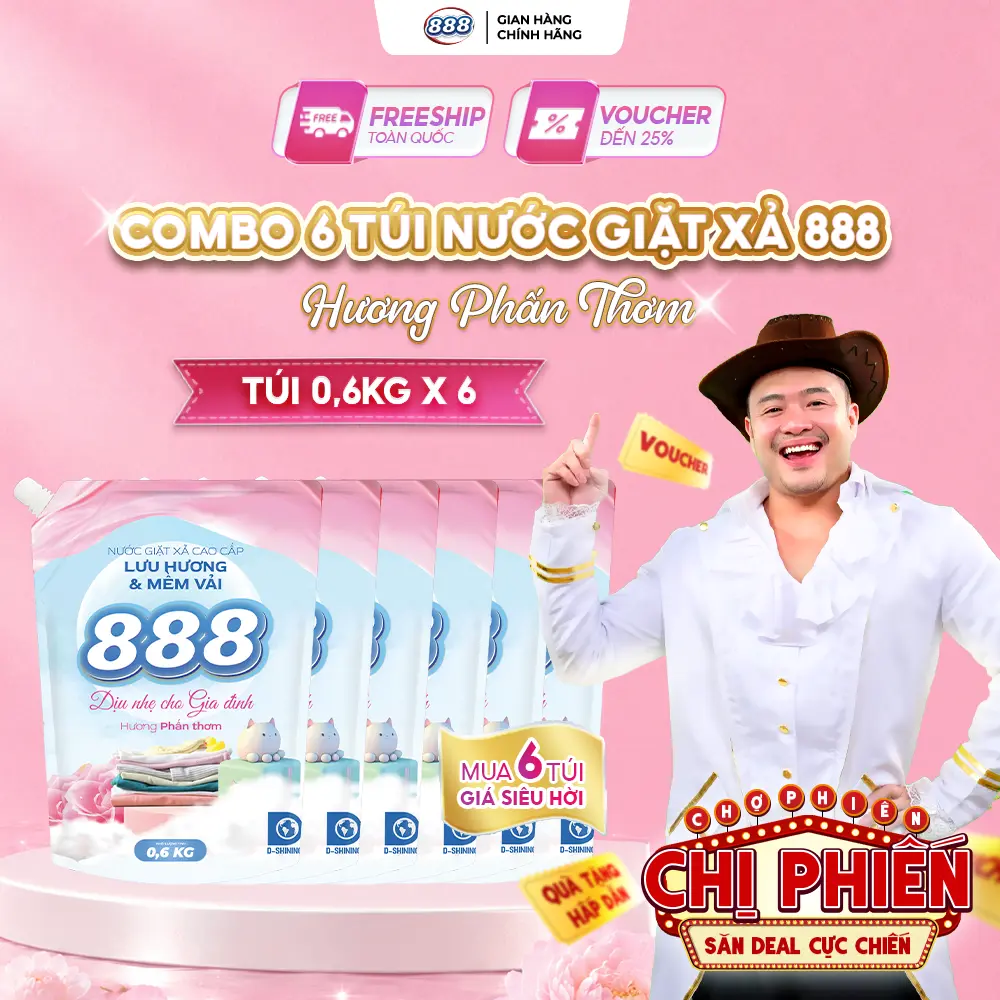 [MUA 3 TẶNG 3 TÚI 0.6 KG] - NƯỚC GIẶT XẢ 888 - Nước Giặt Xả Cao Cấp 0.6KG / Túi