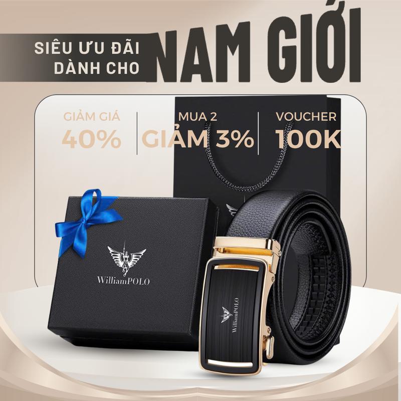  Thắt lưng nam da cao cấp WilliamPOLO khóa tự động Full hộp đựng thương hiệu Dabaraac TL86 Titan 