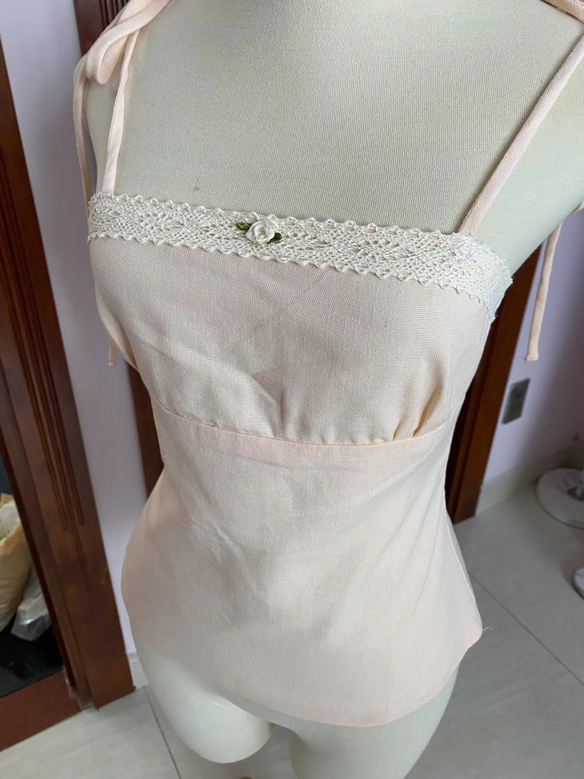 Vintage Top - Áo vintage vải linen cột dây 2 lớp | BigBuy360 - bigbuy360.vn