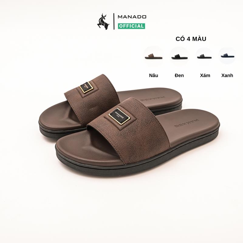 Dép da nam MANADO kiểu quai ngang mã MND43, Dép lê nam chất liệu da nubuck trẻ trung, đế cao su chống trượt khâu chắc chắn fullbox thích hợp đi chơi, đi biển