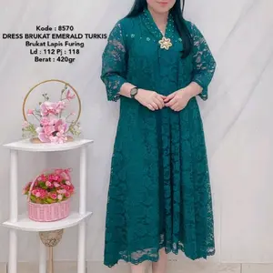 Dress Brukat Bordir Bross Resleting Belakang