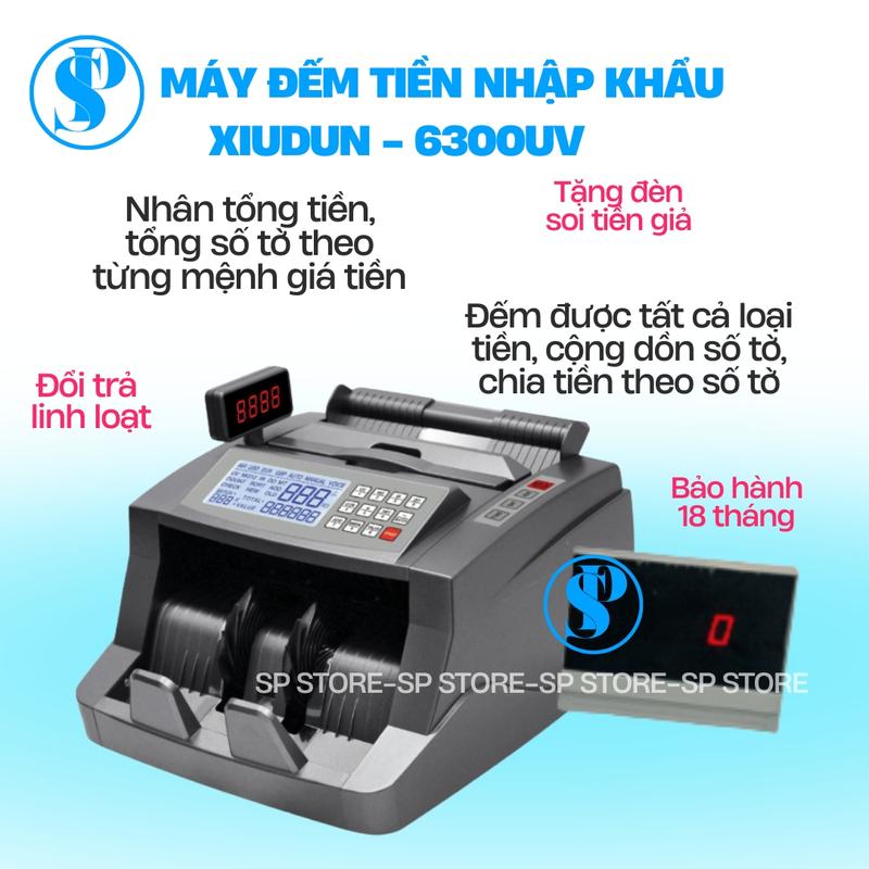 Máy đếm tiền XIUDUN-6300UV máy đếm tổng tiền theo từng mệnh gía tiền polymer chia tiền hoặc cộng dồn số tờ,công nghệ japan 2024 bảo hành 18 tháng tặng kèm đèn soi tiền