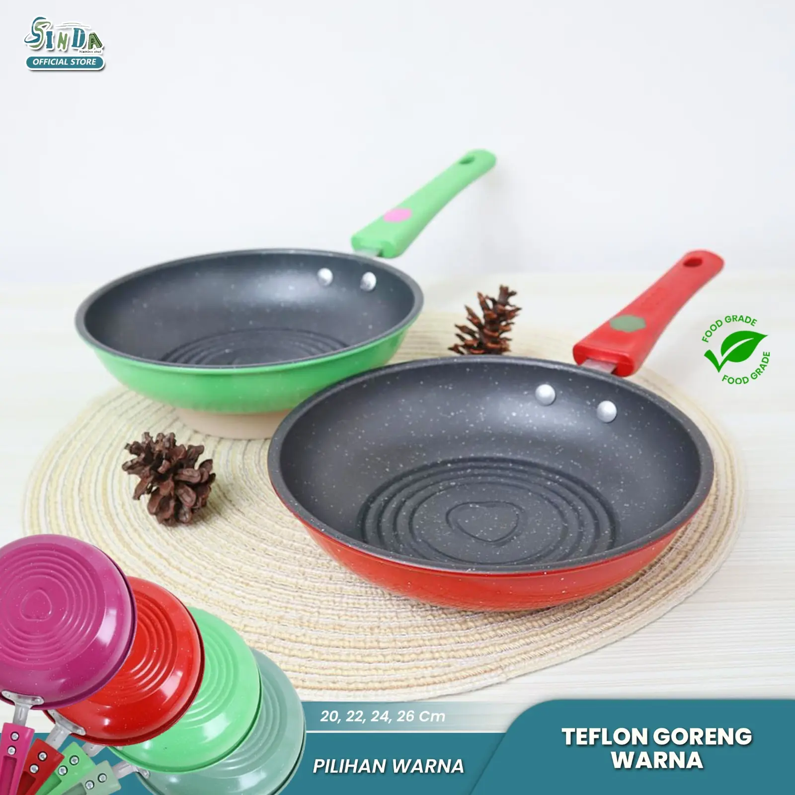 SINDA Wajan Teflon Penggorengan Enamel Anti Lengket Wajan Tumis Ukuran 26cm Kitchenware