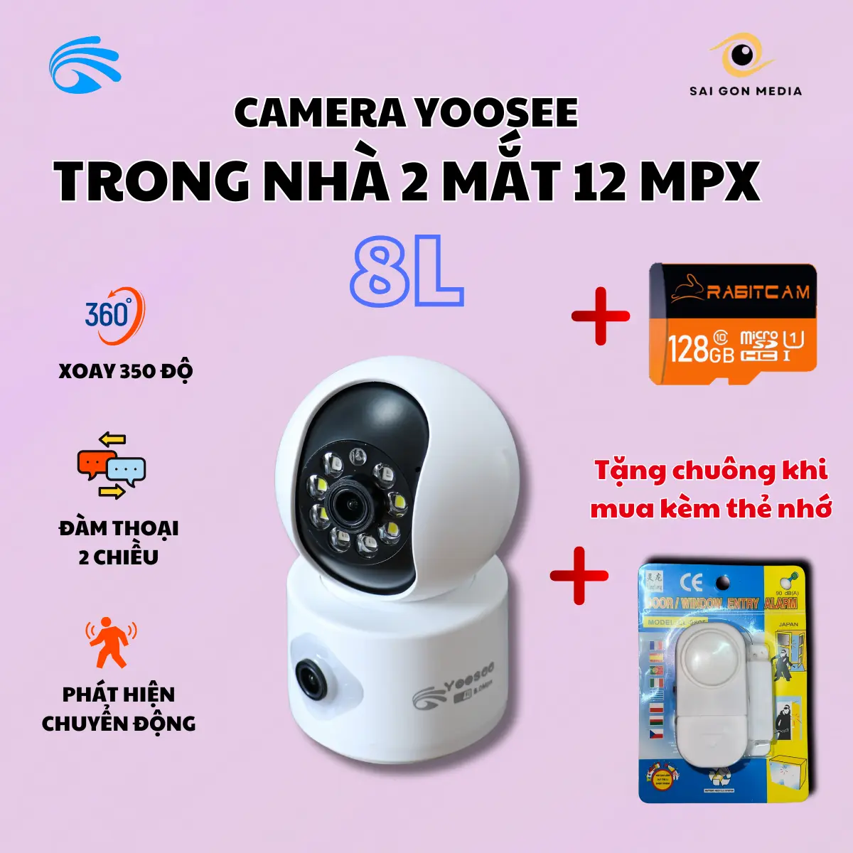 Camera Wifi Yoosee 2 Mắt Trong Nhà Q84 12.0Mpx-Xoay 360-Đàm Thoại 2 Chiều-Xem Đêm Có Màu