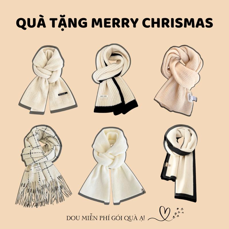 Khăn cashmere quàng cổ unisex Khăn len dệt kim tone trắng be QUÀ TẶNG MERRY CHRISTMAS - Mã LN05