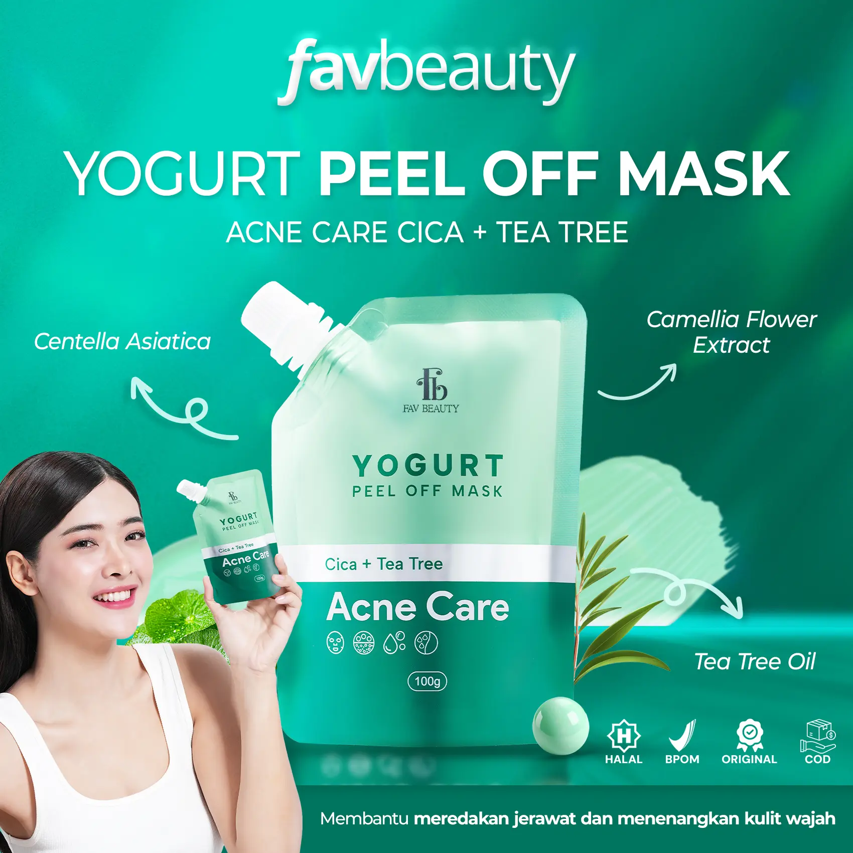 [Ready Stock] FAV Beauty Yogurt Acne Care Peel Off Mask Cica + Tea Tree | Masker Kulit Wajah Jerawat Peel Off Perawatan Muka Berminyak Berjerawat