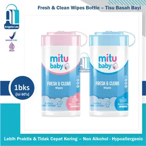 Mitu Baby Fresh & Clean Wipes Bottle Tisiu Tisu Basah Bayi Botol Praktis Isi 60's