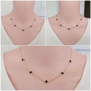 Kalung Titanium Wanita Dewasa Bunga Clover Lima Anti Karat
