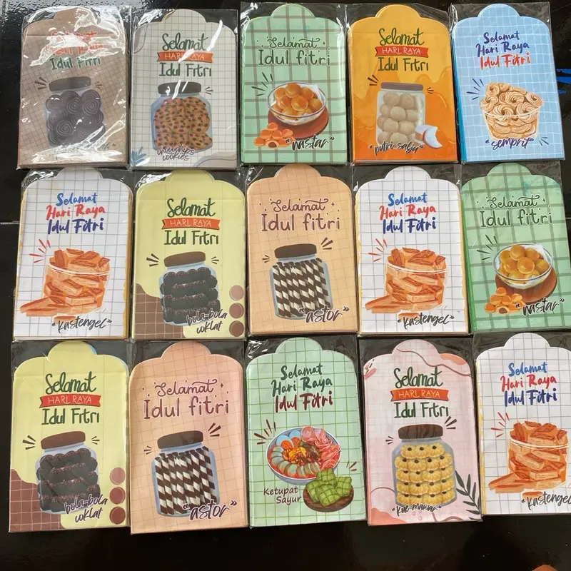50PCS PAKET HEMAT AMPLOP LEBARAN EDISI KUE LEBARAN ISLAMI LABUBU LUCU MOTIF RANDOM 0