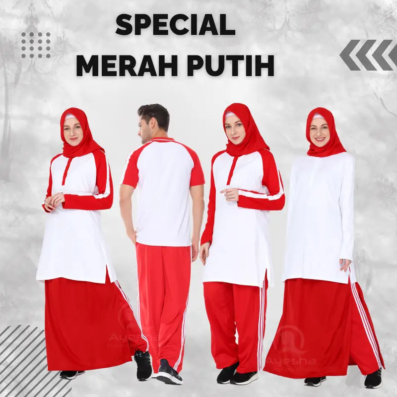 Setelan Baju Olahraga Ayesha Merah Putih Pria Wanita 0