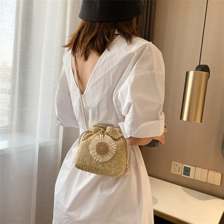 Tas Selempang Bucket Serut Bahan Anyaman Bunga Matahari/Tas Serut Bunga Matahari [READY Jakarta] Wanita 2