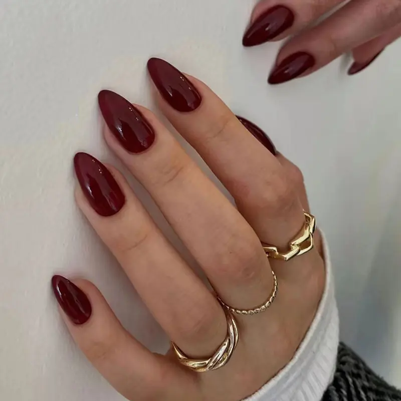 [W1482] Kuku Palsu Premium Burgundy Cherry Red isi 24 pcs Tahan Air Tahan Lama Free Lem