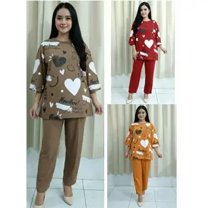SETELAN wanita dewasa motif LOVE lengan 7/8 bahan adem baju kaos perempuan pakaian outfit fashion