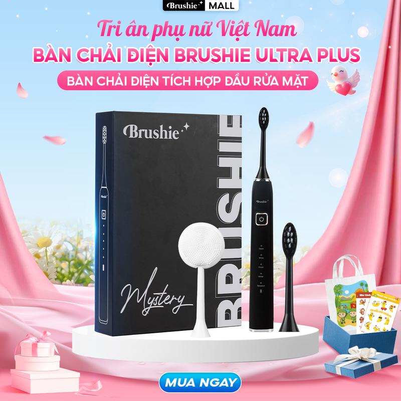[BÃO SALE] Bàn chải điện Brushie Ultra Plus tích hợp đầu rửa mặt hỗ trợ làm sạch hiệu quả [ BẢO HÀNH 1000 NGÀY ] -  TẶNG 1 TÚI CANVAS + 2 TẤM STICKER