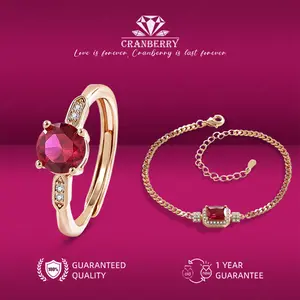 OS1-D174 Set Cincin & Gelang Wanita Cranberry Jewelry Premium Lapis Emas 18k Anti Luntur Anti Berubah Warna Garansi 1 Tahun Resmi Size Adjustable Kualitas Grade Terbaru Aksesoris Perhiasan Cincin Nikah Permata VVS1 Elegan COD