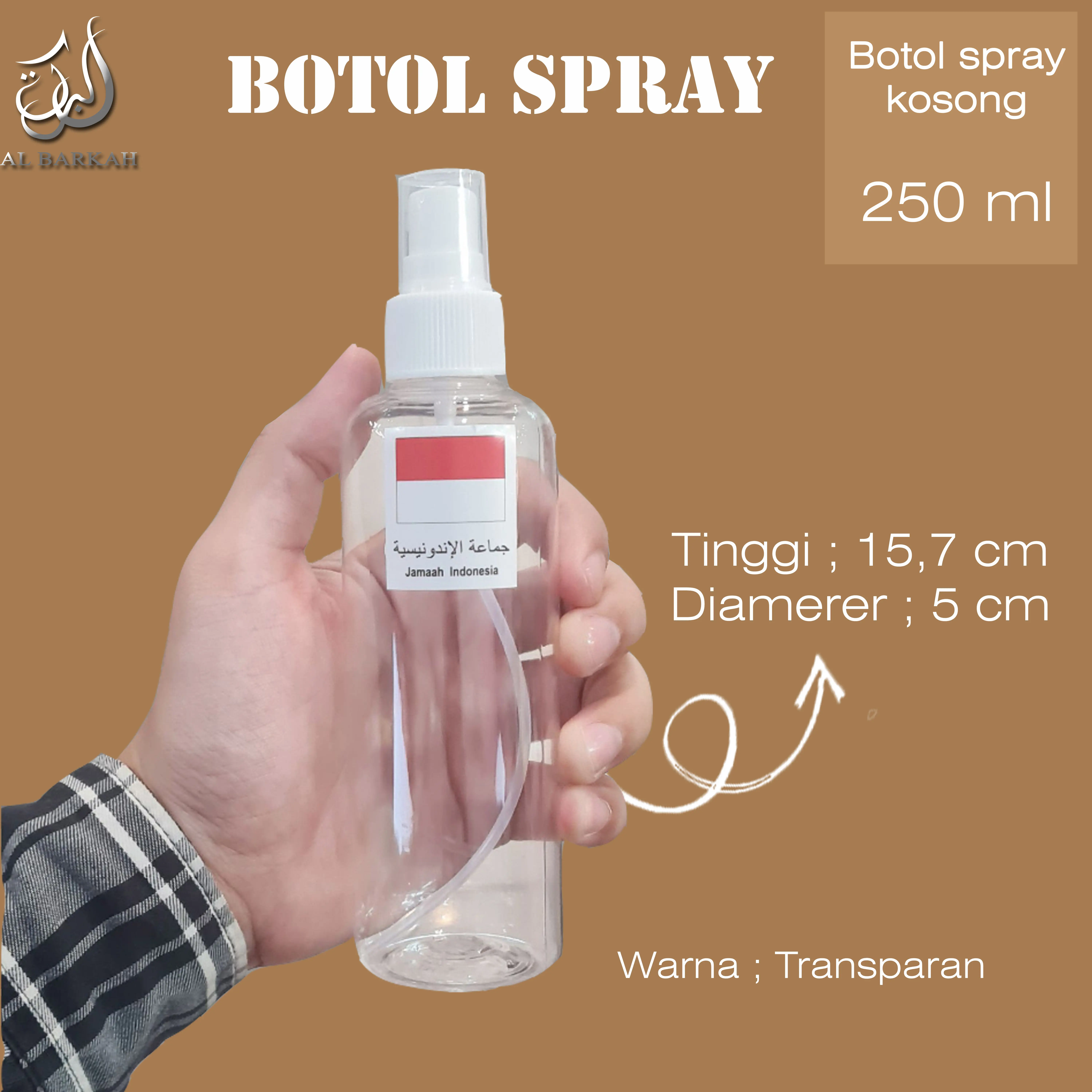 Botol Spray Kosong Logo Indonesia 250ml & 100ml Botol Wudhu Perlengkapan Haji dan Umroh Pria Wanita Putih Putih