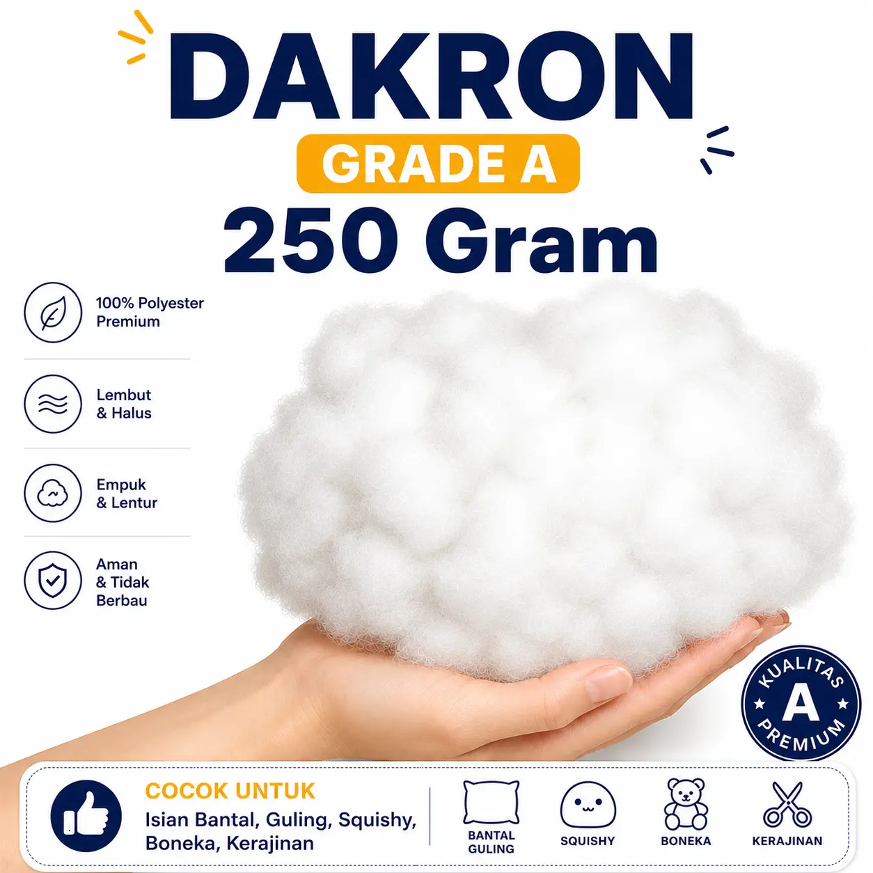 Dakron Silicon Grade A Kemasan 250 gram Putih Bantal Putih Bed Guling Mengembang
