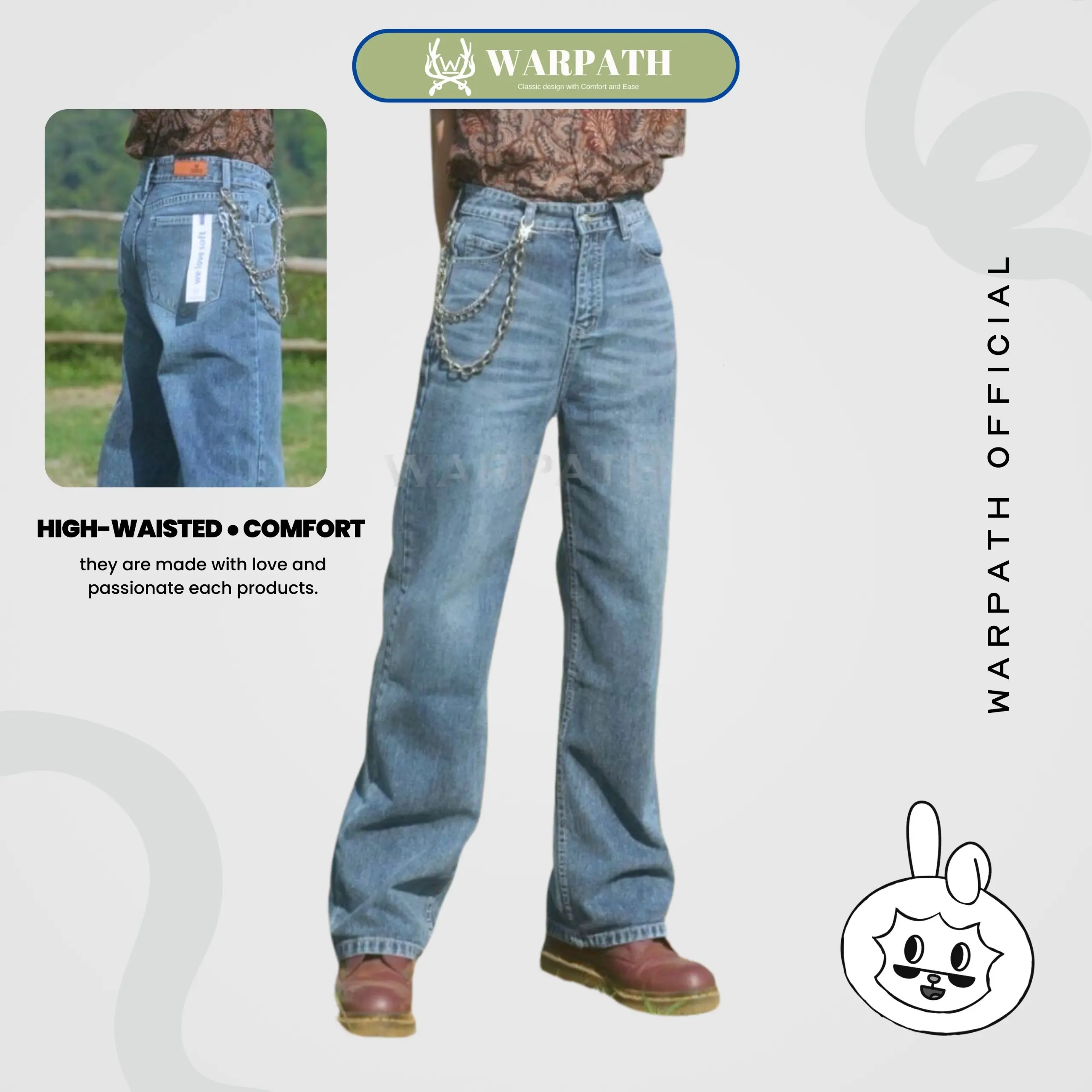 WARPATH - Highwaist Straight Jeans Baggy Loose Kaki Lurus Pria Casual Fit Celana Panjang Nyaman Cowok Swaggy 8117