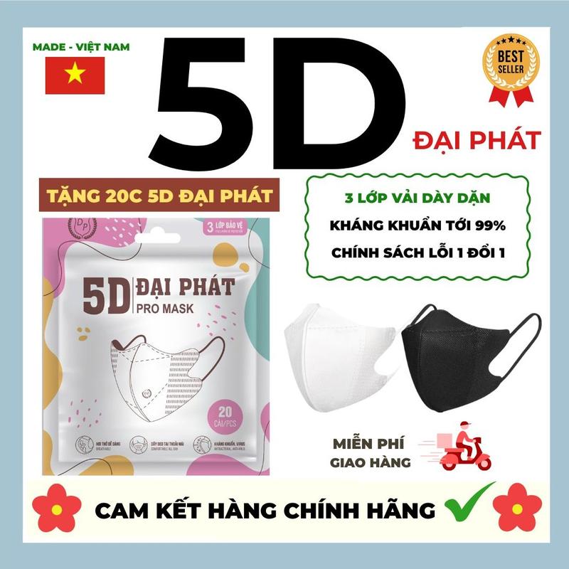  COMBO Khẩu Trang 5D Đại Phát Chống Tia UV - Khẩu Trang 3 Lớp Kháng Khuẩn Cao Cấp - Chống Giọt Bắn - Bảo Vệ Sức Khỏe 