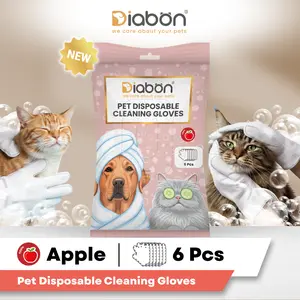 DIABON Pet Disposable Cleaning Gloves isi 6 pcs (APPLE EXTRACT) - Sarung Tangan Mandi Kucing Anjing Tanpa Bilas