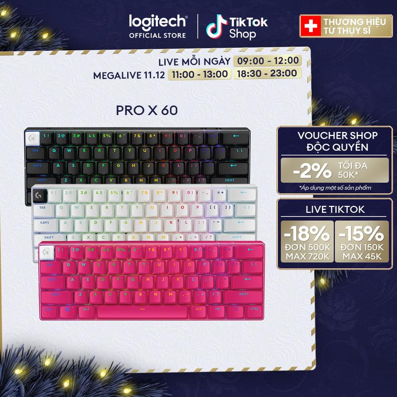 Bàn phím game không dây Logitech G PRO X 60 LIGHTSPEED - Phím cơ Siêu nhỏ gọn TKL 60% dành cho máy tính Windows LIGHTSYNC RGB Mũ phím nhựa 2 lớp PBT switch GX Tactile