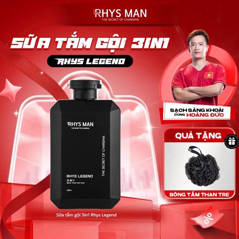 Sữa tắm dầu gội nam giới RHYS MAN hương nước hoa 3 in 1 Rhys Legend 350ml Dưỡng Da Body