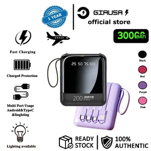 Mini Powerbank 30000mAh Lightweight 4 USB Kabel Pengisian Cepat LED Tampilan Pusat Type C Micro Kompatibel