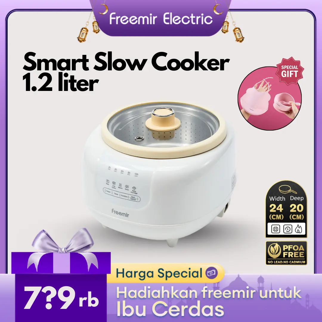 [SPECIAL GIFT] freemir Smart Slow Cooker 1.2L Slow Cooker 400W Low Sugar MPASI Baby Bowl Food Grade Aman Untuk Baby Lebih Sehat Kitchenware