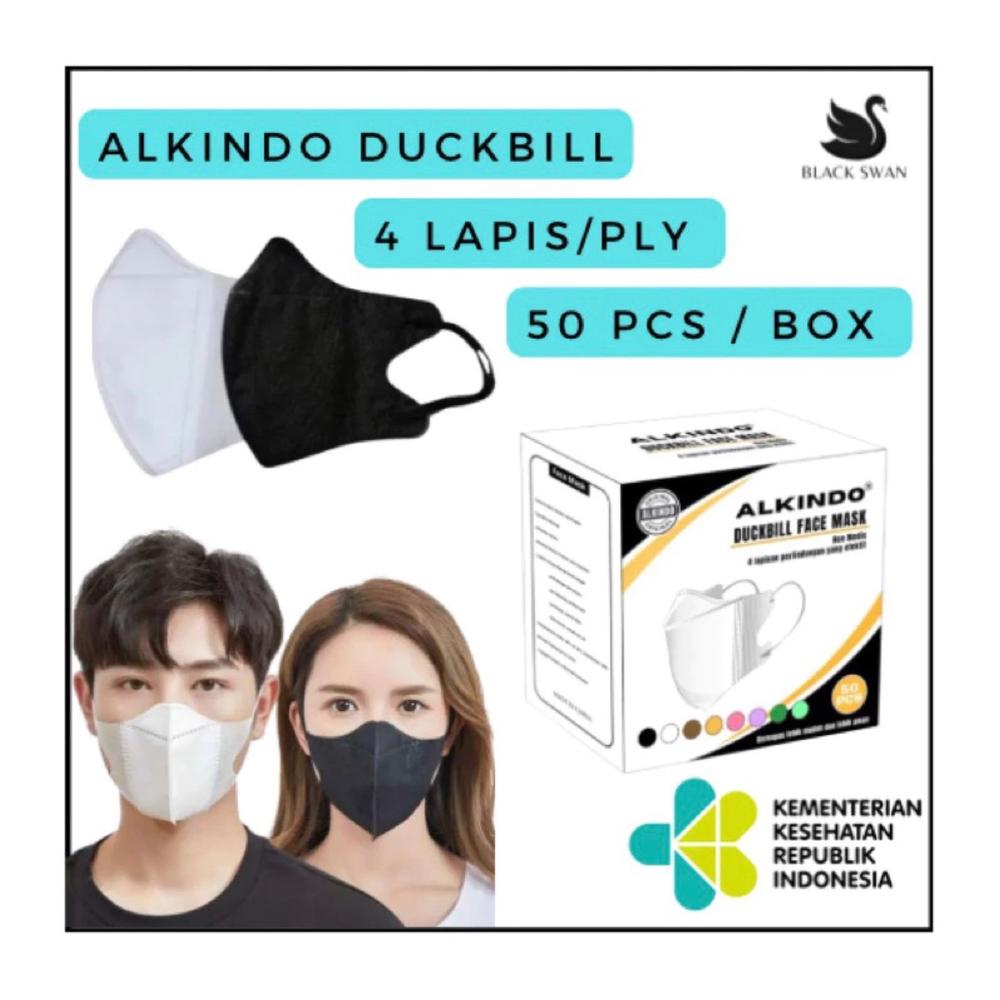 Masker Duckbill 50 Pcs ALKINDO 4 Ply Earloop Disposable Premium Original Emboss ALKINDO - Hitam