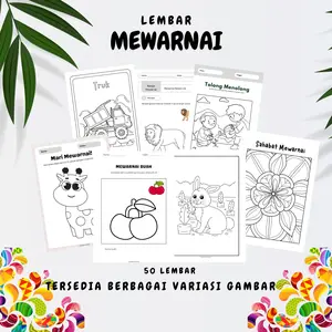 LEMBAR MEWARNAI untuk anak 50 pcs coloring worksheet