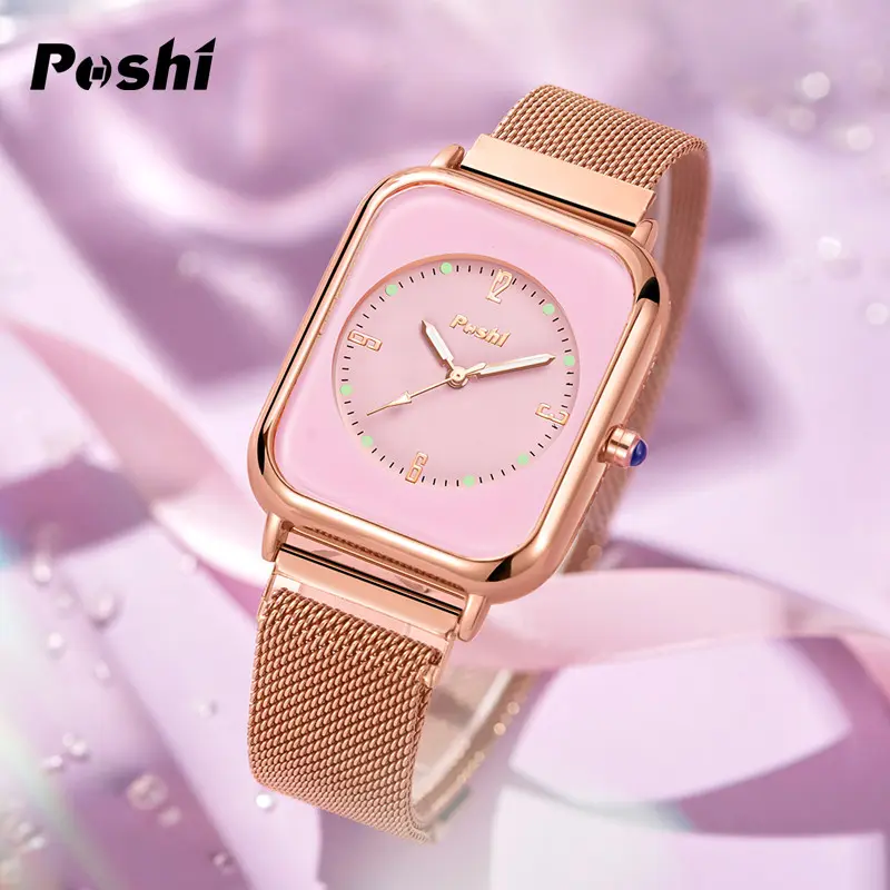 (002 harga telah diganti, cepat beli) POSHI Mesh Belt Jam Kuarsa Jam Tangan Fashion Wanita Gratis Ongkos Kirim Quartz Watch Women PS937 5