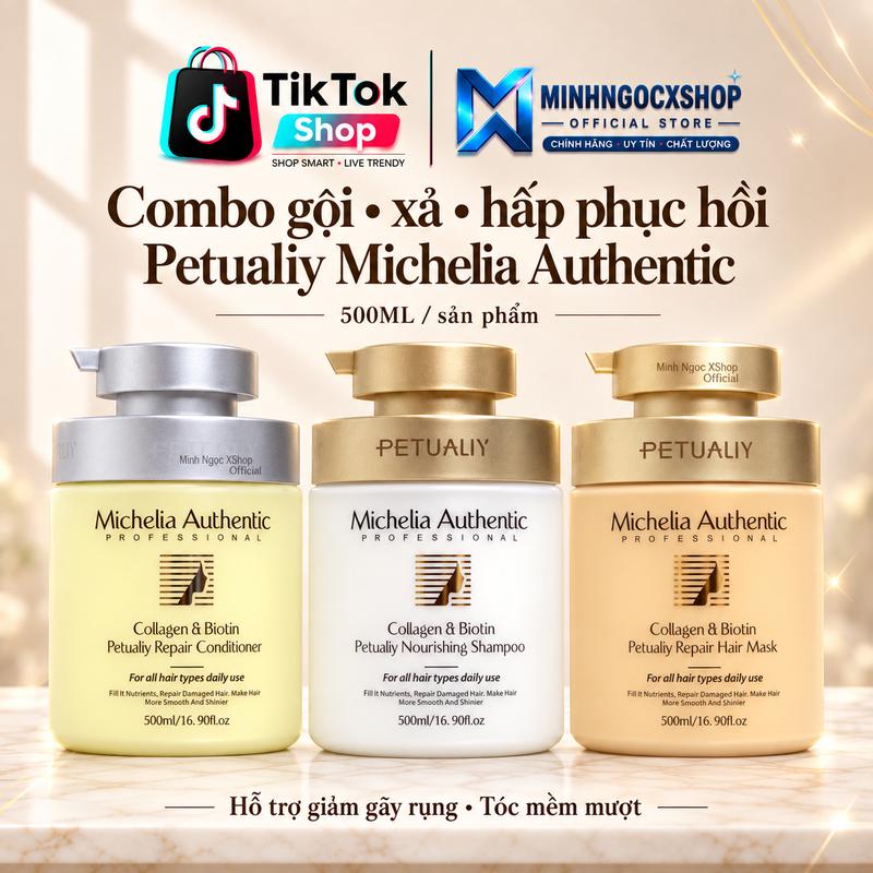 Bộ gội xả hấp tóc Petualiy Michelia Authentic 3 × 500ml – Dưỡng mềm mượt cho tóc hư tổn