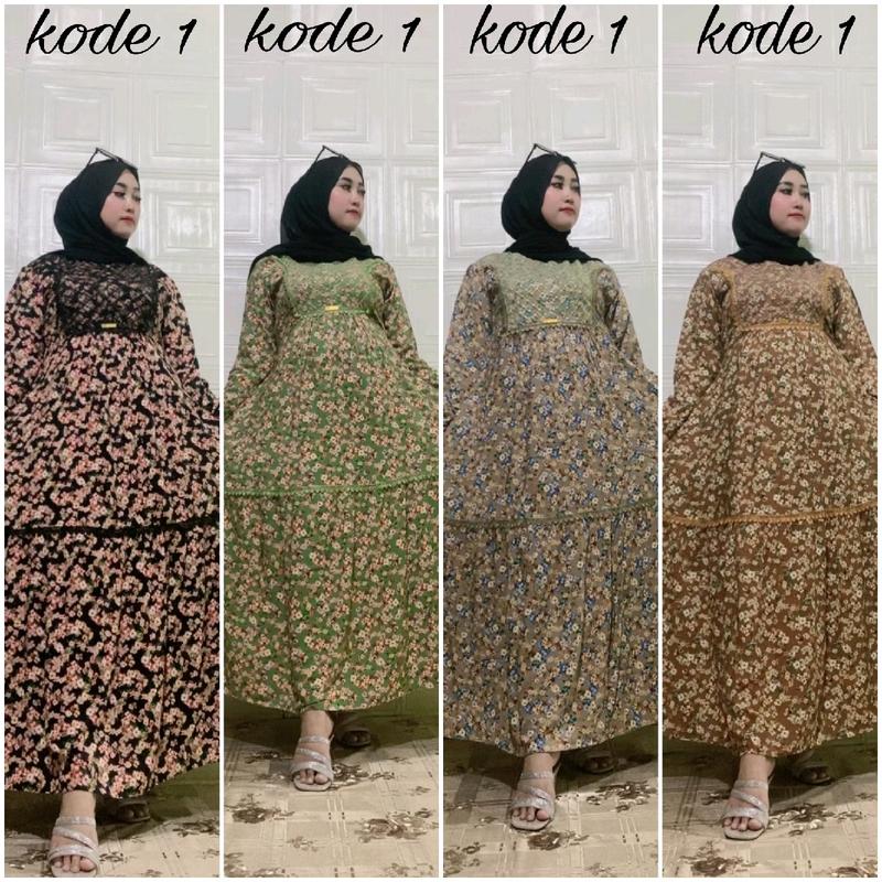 gamis rayon motif bunga premium terbaru by camelia collection~busana muslim terbaru~gamis wanita dewasa kekinian~all size~(ld 110) 1