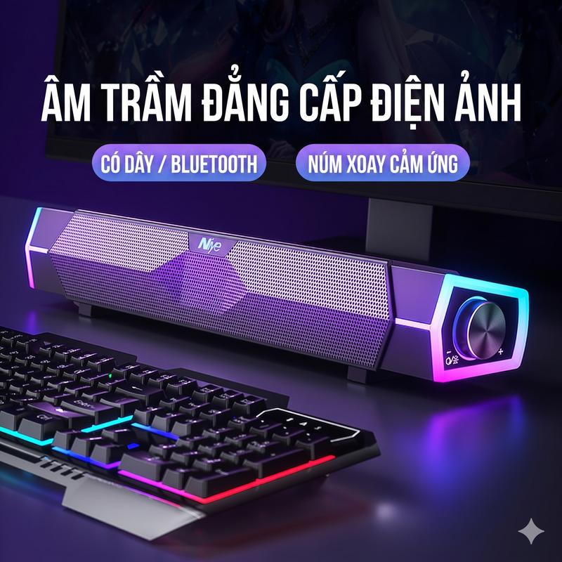 Naiye Loa Bluetooth V18 Soundbar Âm Thanh Sống Động RGB 3D Bass Mạnh Có LED Bluetooth 5.3 Cho Máy Tính Điện Thoại Hiệu Ứng Ánh Sáng RGB Tạo Hình 3D Sống Động