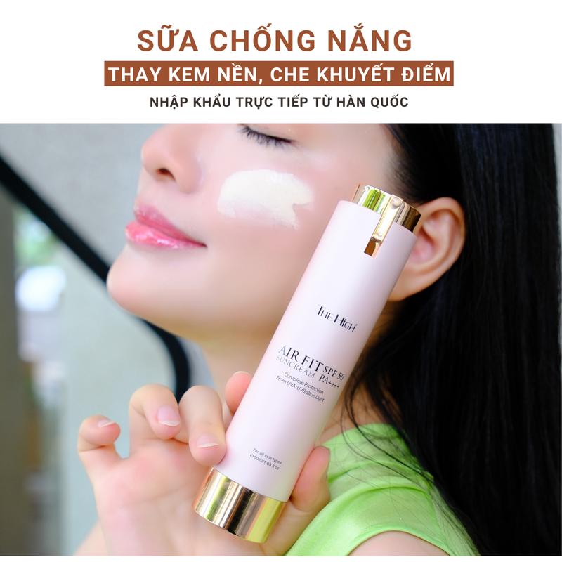 Sữa Chống Nắng Thay Kem Nền Che Khuyết Điểm Hàn Quốc Nâng Tone Tới 16h Không Cay Mắt Chống UVA UVB Che Quầng Thâm Mắt Nám Sạm Nhẹ Nhàng Chống Tia Cực Tím Kiềm Dầu Giữ Tone Tới 16h Hàn Quốc The High Airfit Sun Cream 50ml Dạng Sữa Mỏng Nhẹ