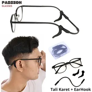 Tali Kacamata Pria Olahraga dengan Silicone Strap PLUS Earhook dan Penahan Kacamata Anti Melorot Hitam Pink Putih Glasses