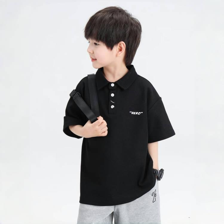 20-60kg Áo Phông Cổ POLO Tay Lửng, Họa Tiết Chữ HERO, Phong Cách Hàn Quốc, Áo Bé Trai 3