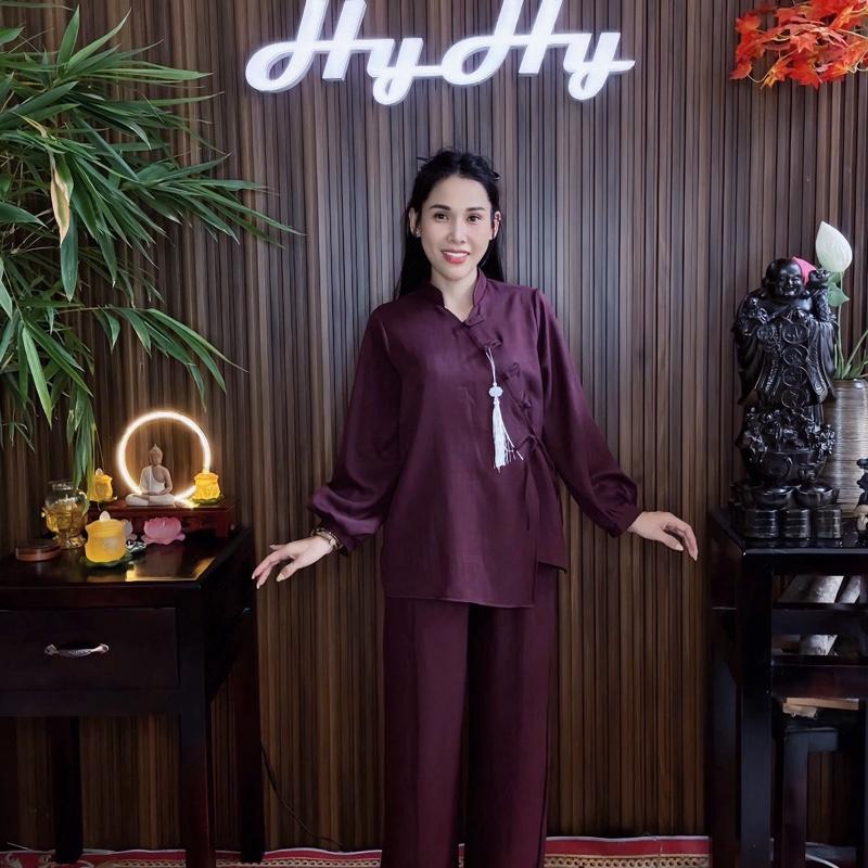 Viên Viên - Set Bộ Pháp Phục Lễ Chùa Nữ Bigsize Áo Cổ Tròn Tà Xéo Trẻ Trung HyHy