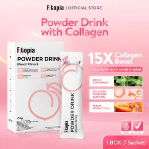 Fitopia Powder Drink With Collagen Minuman Collagen Tripeptide dan L Glutathione Rasa Peach untuk Mencerahkan Kulit 7 Sachet