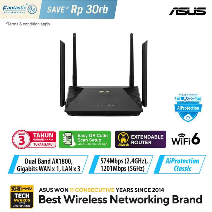 Gambar ASUS RT-AX53U AX1800 Dual Band WiFi 6 Wireless Router with AiMesh dari ASUS Component Official Store Kota Administrasi Jakarta Pusat Tokopedia