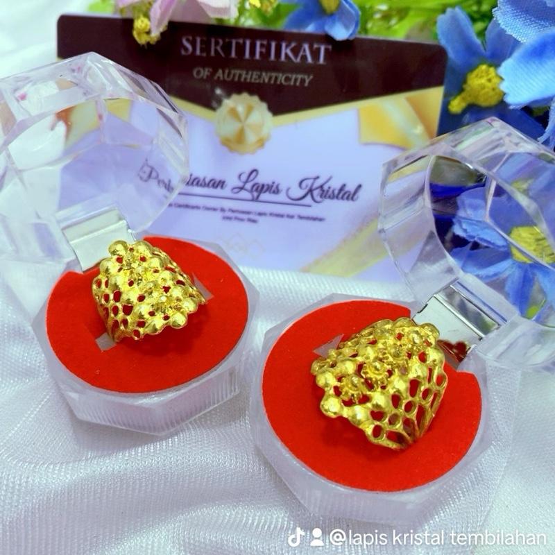 Cincin Motif Anggur Bambu Tengah Lapis Kristal 24 Karat - Emas, Perhiasan - Rings 0