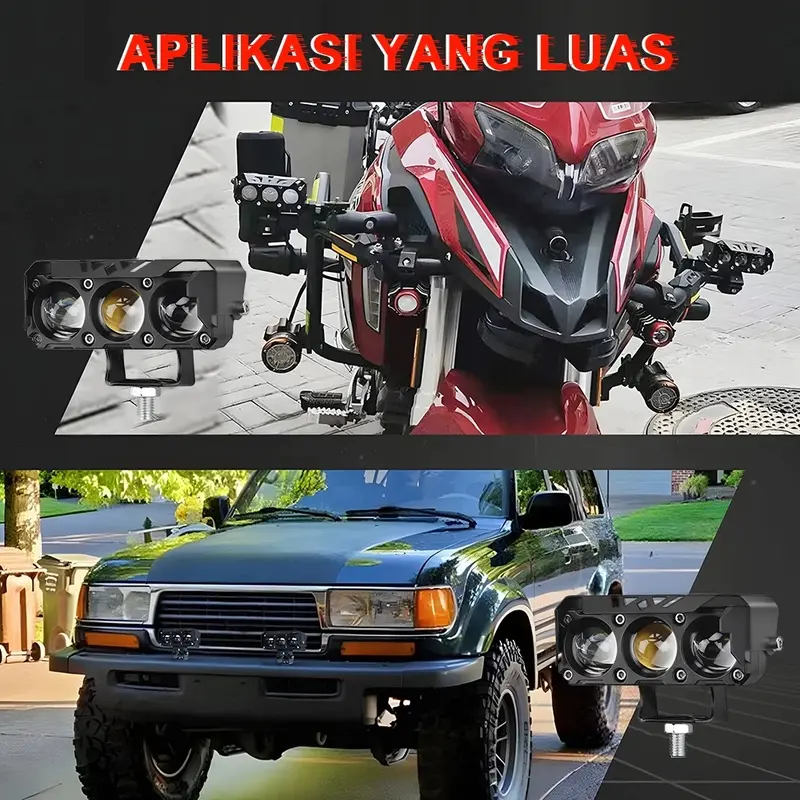 Lampu Tembak Laser SQL 3 Mata D2 D3 Full Alumunium Premium kuning-putih/putih-putih 150W 10000LM IP68 DC 9V-85V 1