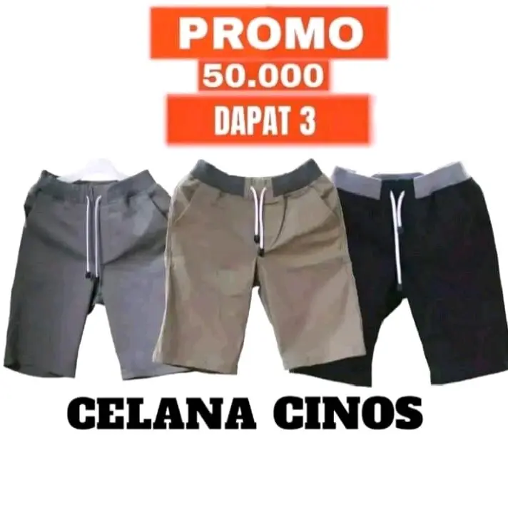 ( 50RB DAPAT 3 PCS) Celana Chino Pendek Pria Dewasa Jumbo Standar Pinggang Karet L XL XXL