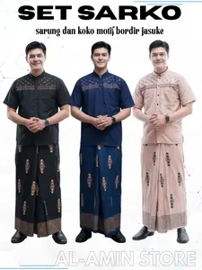 Paket SARKO Sarung dan Baju koko Muslim Pria Lengan Pendek Motif Bordir Jasuke Kurta batik Dewasa Kemeja kokopria minimalis dicuci dengan tangan saja ke meja simple elegan cuci kering modern style dan elegan Kekinian