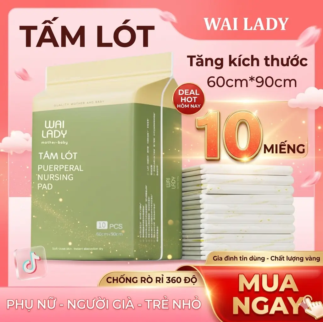 Tấm Lót WAILADY (10 miếng 60x90cm) thấm hút tốt, chống tràn, chống thấm ngược dành cho bà bầu sau sinh/trẻ sơ sinh/người cao tuổi - tấm đệm lót, tấm lót chống thấm Tampon