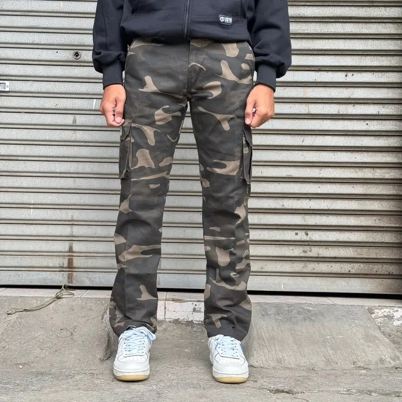 BISA COD SM RM DENIM Celana Cargo Camo Loreng Reguler Fit Loreng Brown Relax Pants Pria 1